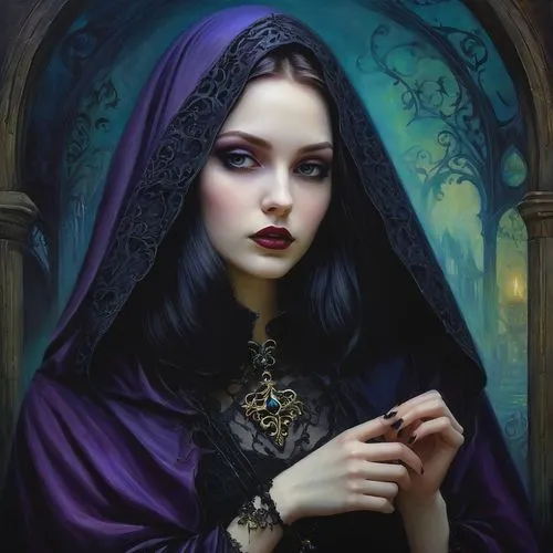 gothic portrait,gothic woman,gothic style,mystical portrait of a girl,gothic fashion,fantasy portrait,sorceress,gothic,priestess,fantasy art,goth woman,dark gothic mood,gothic dress,the enchantress,vampire woman,raven,seven sorrows,vampire lady,raven girl,la violetta,Illustration,Realistic Fantasy,Realistic Fantasy 30