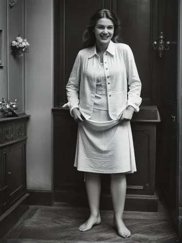 Female custodian of the Duke of Württemberg,a lady standing in a doorway posing for the camera,guarnaschelli,davachi,netrebko,tereshkova,feldshuh,nuland,Photography,Black and white photography,Black a