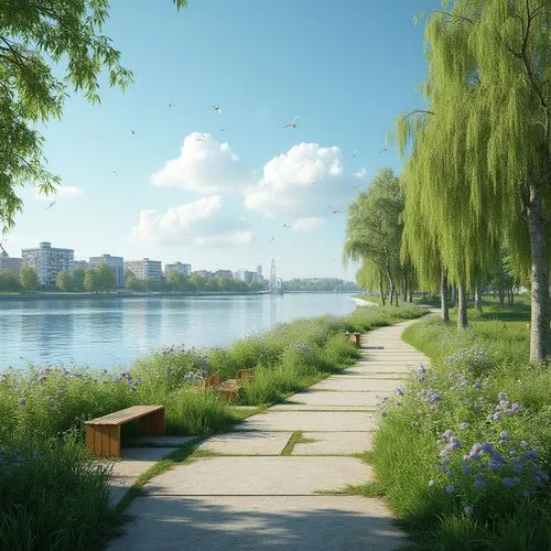 landscape background,towpath,riverbank,waterfront,harborwalk,shorefront,3d rendering,lakeshore,harborfront,han river,riverfront,foreshore,lachine,greenspace,riverways,salt meadow landscape,river bank,greenways,river landscape,lake shore,Photography,General,Realistic