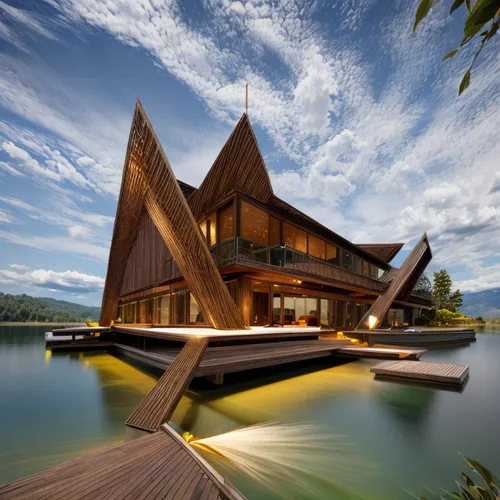 house by the water,house with lake,floating huts,wooden house,asian architecture,stilt house,boat house,timber house,wooden boat,cube stilt houses,houseboat,boathouse,chalet,wooden roof,stilt houses,wooden construction,southeast asia,holiday villa,eco hotel,floating over lake