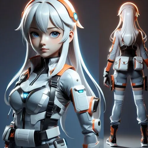 referencia personaje,a anime girl with white suit combat,3d model,kula,liora,3d figure,siro,kotobukiya,Unique,3D,3D Character