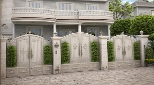 white picket fence,bungalows,ornamental dividers,front gate,fence gate,house with caryatids,Common,Common,Natural