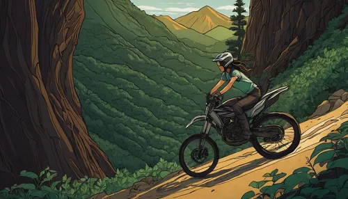 Write a thrilling story about a fearless rider conquering treacherous mountain trails.,mountain bike,mountain biking,downhill mountain biking,mtb,singletrack,downhill,travel poster,enduro,biking,trail