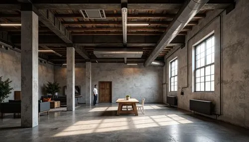 loft,dogpatch,lofts,daylighting,officine,concrete ceiling,warehouse,sfpc,wooden beams,packinghouse,factory hall,empty interior,empty factory,usine,working space,interiors,offices,industrial hall,modern office,crossbeams