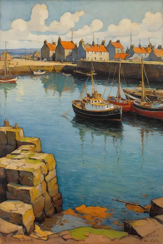 At the entrance to Anstruther Harbour Fife.,drotning holm,boats in the port,fishing boats,coastal landscape,harbour,graeme strom,small boats on sea,boat landscape,olle gill,harbor,nubble,eastern harbo