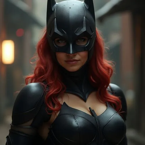 the girl in the batwoman costume is standing on the street,batwoman,batgirl,cowl,catwoman,batsuit,batallion,Photography,General,Realistic