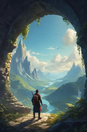 wander,adventurer,mountain world,mountain guide,exploration,wanderer,the wanderer,traveler,hiker,adventure,chasm,the mystical path,hiking path,fantasy landscape,alpine crossing,world digital painting,explorer,exploring,the path,pathway,Conceptual Art,Fantasy,Fantasy 14