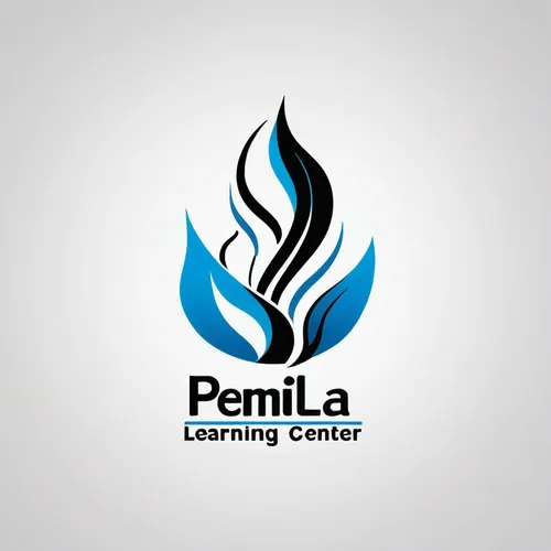 Create a logo image for 'Pemela Learning Center', an adult learning school. The color scheme should feature blue, black, and white. Incorporate any relevant elements that convey education and learning