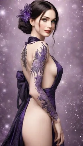 liliana,dita von teese,violetta,violeta,fantasy woman,dita,la violetta,burlesques,morrigan,sorceress,fantasy picture,fantasy art,corsetry,violette,qixi,caitlyn,corseted,faerie,burlesque,purple background