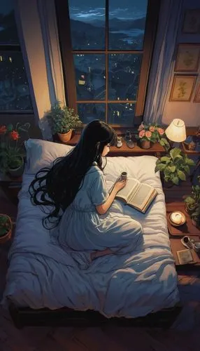 sleeping room,bedroom window,window sill,sky apartment,windowsill,bedroom,Illustration,Realistic Fantasy,Realistic Fantasy 04