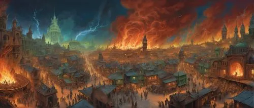 firelands,city in flames,undercity,cataclysm,destroyed city,the conflagration,burning earth,firestorms,conflagration,scorched earth,undermountain,kadath,osgiliath,conflagrations,schuitema,fablehaven,fantasy city,schuiten,deflagration,lankhmar