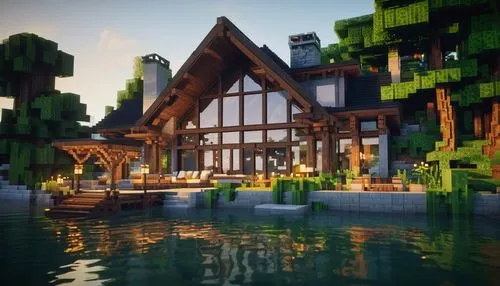 house by the water,house with lake,seacraft,boathouse,popeye village,render,floating islands,shaders,summer cottage,tei,aurora village,eriador,harborfront,seahaven,waterside,tavern,shader,biocraft,alpine village,skylands,Unique,Pixel,Pixel 03