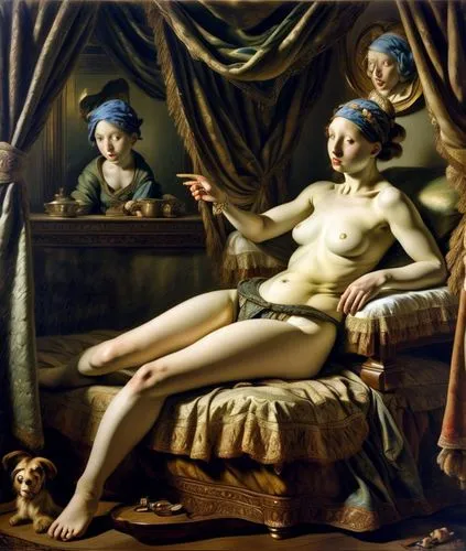 odalisque,woman on bed,gentileschi,batoni,la nascita di venere,vouet,venus,delatour,apelles,honthorst,woman holding pie,nergaard,parmigianino,vermeer,rembrandts,la violetta,holofernes,carracci,caravaggisti,potiphar