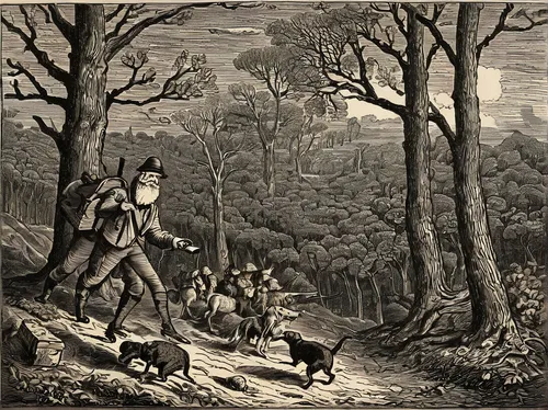 hunting scene,forest workers,pilgrims,animals hunting,happy children playing in the forest,the pied piper of hamelin,night scene,hikers,game illustration,engraving,farmer in the woods,lithograph,the night of kupala,celebration of witches,narcist hill,orienteering,hunting dogs,samaritan,foragers,fox hunting,Art,Classical Oil Painting,Classical Oil Painting 39