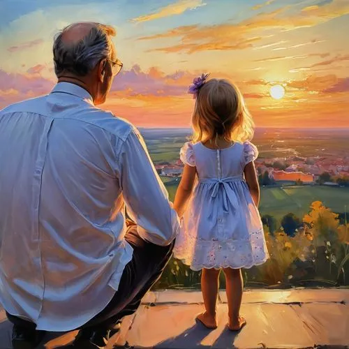 father and daughter,oil painting,oil painting on canvas,father daughter,painting technique,art painting,Illustration,Paper based,Paper Based 11