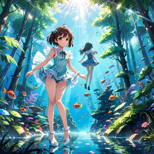 kumiko,underwater background,miku maekawa,summer background,water nymph,printemps,forest background,chieri,fairy world,tianyi,suzumiya,fairy forest,kawaii people swimming,euphonious,butterfly background,oceanica,mermaid background,spring background,underwater oasis,idolmaster,Anime,Anime,Realistic