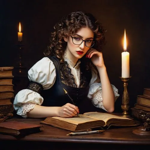 librarian,reading glasses,women's novels,girl studying,candlemaker,mystical portrait of a girl,girl in a historic way,scholar,romantic portrait,bookworm,book glasses,e-book readers,tutor,author,publish a book online,portrait of a girl,vintage female portrait,gothic portrait,correspondence courses,jane austen,Art,Classical Oil Painting,Classical Oil Painting 05