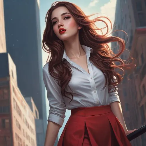 scarlet witch,donsky,lady in red,red coat,aradia,city ​​portrait,world digital painting,girl walking away,xanth,romanoff,behenna,red shoes,sci fiction illustration,pin up girl,retro girl,red tunic,andrine,elektra,retro pin up girl,romantic portrait,Conceptual Art,Fantasy,Fantasy 17