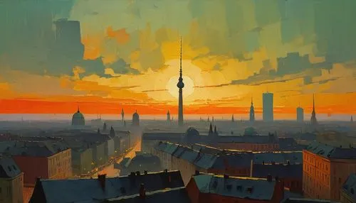 cityscape,berlinsky,leipzig,reichstadt,sennikov,city skyline,dresden,stadt,fernsehturm,evening city,warszawa,darmstadt,berlin,skyscrapers,bruxelles,cologne panorama,city panorama,innenstadt,magdeburg,sedensky,Conceptual Art,Oil color,Oil Color 12