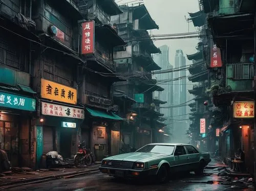 shanghai,kowloon city,hong kong,hanoi,kowloon,taipei,chongqing,hk,chinatown,hong,china town,nanjing,world digital painting,cyberpunk,hongkong,narrow street,alleyway,alley,vietnam,china,Illustration,Japanese style,Japanese Style 08