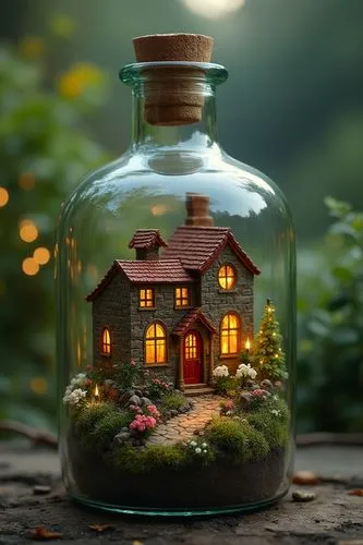 miniature house,fairy house,little house,glass jar,small house,home landscape