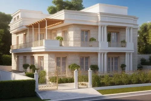 garden elevation,3d rendering,house with caryatids,residential house,model house,fresnaye,Photography,General,Realistic