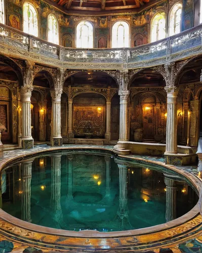 roman bath,baptistery,thermal bath,water palace,floor fountain,thermae,marble palace,reflecting pool,renaissance,water castle,europe palace,cistern,sistine chapel,infinity swimming pool,thermal spring,the body of water,venetian,hallia venezia,kunsthistorisches museum,atlantis,Illustration,Abstract Fantasy,Abstract Fantasy 01