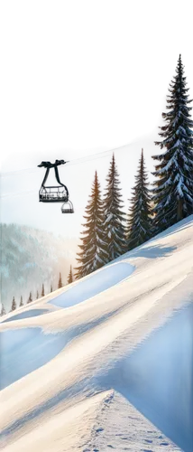 Snowy mountain landscape, panoramic view, majestic peaks, evergreen trees covered in snow, gentle slope, wooden ski lift, snowboarders in distance, warm sunlight casting long shadows, misty atmosphere