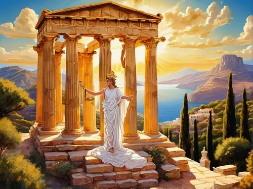 greek temple,erechtheus,artemis temple,ephesus,delphi,melpomene,thyatira,caryatid,caesonia,temple of diana,acropolis,metapontum,athene,erechtheion,inanna,the ancient world,athena,iphigenia,hypatia,laodicea,Illustration,Realistic Fantasy,Realistic Fantasy 37