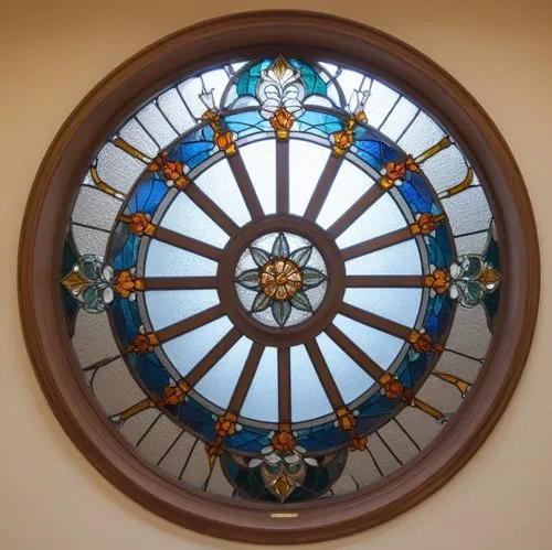 a beautiful round window hanging on the wall,round window,art nouveau frame,dome roof,round frame,art nouveau frames,circular ornament