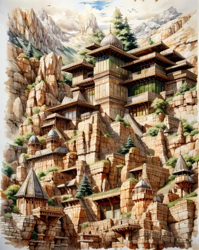 mountain settlement,tigers nest,asian architecture,stone palace,huashan,chinese architecture,meteora,mountain village,house in mountains,tsukemono,hwachae,ancient city,ancient buildings,guilinggao,japanese architecture,alpine village,hashima,wooden houses,ryokan,hanging temple