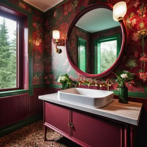 luxury bathroom,bath room,wallcovering,bathroom,beauty room,victorian room,vanities,washlet,banyo,damask background,washstand,wallcoverings,barrooms,washbasin,gournay,damask,wallpapering,washroom,fromental,the little girl's room,Photography,General,Realistic