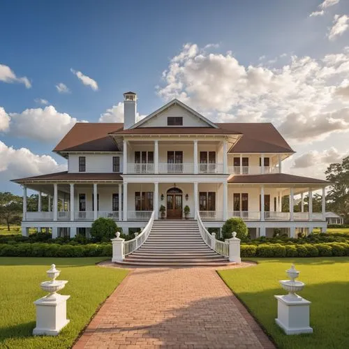 the front entrance to a large white home,country estate,mansion,florida home,palladianism,henry g marquand house,fearrington,Photography,General,Realistic