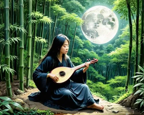 bamboo flute,traditional chinese musical instruments,chinese art,woman playing,shamisen,world digital painting,classical guitar,traditional vietnamese musical instruments,fantasy picture,traditional japanese musical instruments,dulcimer,xing yi quan,bamboo forest,shakuhachi,traditional korean musical instruments,oriental painting,mother earth,yi sun sin,stringed instrument,harmony,Photography,Black and white photography,Black and White Photography 04