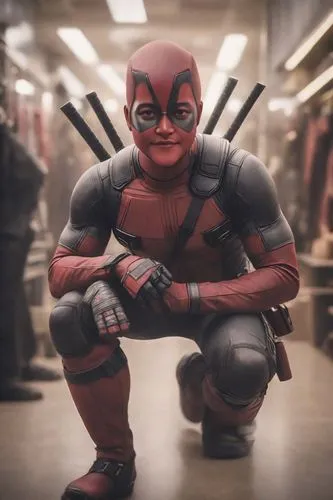 a deadpool with two guns standing in the street,vanterpool,deadpool,dead pool,daredevil,ilaje,stutman,Photography,Cinematic