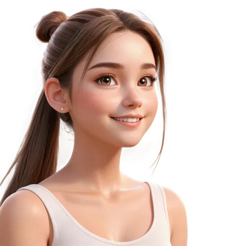 a girl's smile,girl portrait,cute cartoon character,3d model,girl on a white background,natural cosmetic,doll's facial features,maya,3d rendered,portrait background,agnes,female doll,smiling,vector girl,child girl,realdoll,girl in t-shirt,character animation,female model,girl,Unique,Design,Character Design