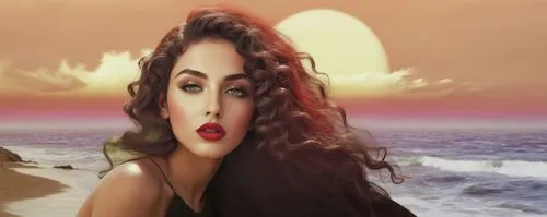 
 nude Beautiful arab girl, full dark curly hair, big green eyes, full red lips, misty sky,a woman with a red lipstick and black hair poses for the camera,angham,mouni,nutan,sadha,gothel,ahalya,Photog