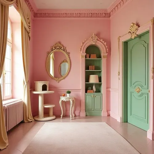 the little girl's room,pink chair,beauty room,bath room,danish room,victorian room,Illustration,Realistic Fantasy,Realistic Fantasy 33