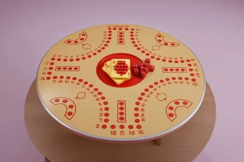 4 children playing game on a table do not change color of the product,small round colorful table with a yellow plate with red designs,gingerbread cup,xiangqi,the laser cuts,helmet plate,apple desk,cha