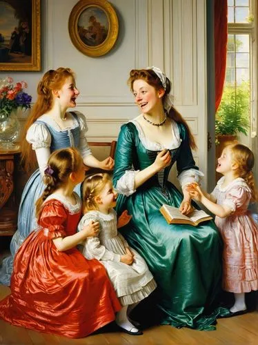 mother with children,bougereau,parents with children,mother and children,the mother and children,mulberry family,children studying,woman holding pie,partiture,children girls,parents and children,blessing of children,young women,the little girl's room,children drawing,little girl and mother,franz winterhalter,child with a book,girl in the kitchen,children learning,Art,Classical Oil Painting,Classical Oil Painting 09
