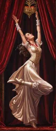 Craft an elegant and graceful fanart of Roxanne Wolf performing on a stage, surrounded by red velvet curtains.,ballet master,dance of death,dancer,majorette (dancer),belly dance,valse music,tanoura da