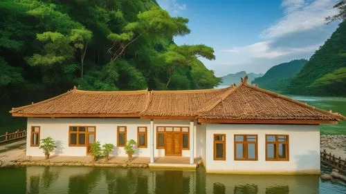 house with lake,house by the water,boat house,traditional house,boathouse,fisherman's house,vietnam,miniature house,asian architecture,khao phing kan,the golden pavilion,tamenglong,golden pavilion,ancient house,guizhou,floating huts,yangshuo,tropical house,yangshao,wooden house,Photography,General,Realistic