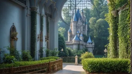 a castle that is inside a building with a clock,fairy tale castle,fairytale castle,shanghai disney,disneyland park,alcazar of seville,disney castle,Photography,General,Fantasy