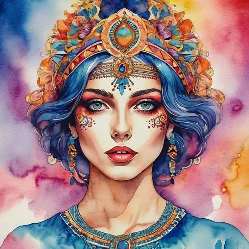 boho art,watercolor women accessory,lakshmi,radha,zodiac sign libra,krishna,watercolor painting,fantasy portrait,zodiac sign gemini,watercolor,aquarius,kundalini,watercolor pencils,third eye,watercolors,watercolor tea,watercolor blue,watercolor wreath,boho,watercolor paint