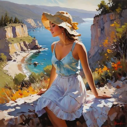 dmitriev,donsky,nestruev,daines,gantner,high sun hat,sun hat,coastal landscape,clifftop,cliff top,heighton,italian painter,panama hat,artamonov,adamov,basov,chudinov,liberto,cliffside,martindell,Conceptual Art,Oil color,Oil Color 09