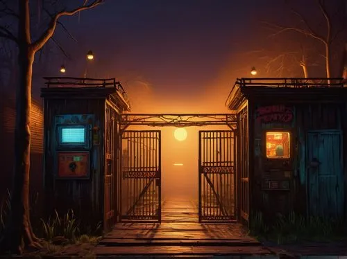 backgrounds,alleyway,halloween background,cartoon video game background,alley,alleyways,outhouses,huts,sheds,dusk background,night scene,dark park,blind alley,outhouse,game illustration,background design,kennel,shed,turnstiles,rescue alley,Art,Artistic Painting,Artistic Painting 51