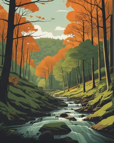 fall landscape,autumn landscape,autumn forest,forest landscape,autumn idyll,brook landscape,autumn mountains,autumn scenery,streams,flowing creek,autumn motive,river landscape,autumn theme,mountain stream,deciduous forest,autumn trees,autumn background,forests,nature landscape,forest,Illustration,Vector,Vector 05