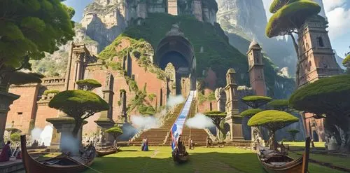 an animated scene of people outside of a castle in the background,arenanet,azeroth,barrayaran,rummelhardt,zegrean,serdamba,Photography,General,Realistic