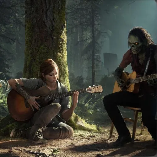 zumbi tocando violão junto,musicians,guardians of the galaxy,folk music,serenade,warrior and orc,twilight,bard,rock band,the guitar,sock and buskin,music instruments,music fantasy,elven forest,a fairy