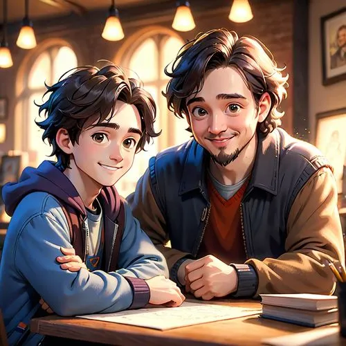 dad and son,cg artwork,kids illustration,father-son,father and son,tutoring,father son,lilo,noah,dad and son outside,fathers and sons,russo-european laika,tutor,david-lily,cute cartoon image,cute cartoon character,tangled,miguel of coco,the coffee shop,man and boy,Anime,Anime,Cartoon